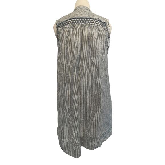 Free People Poppin Off Lace-Up Mini Dress Womens Small Chambray Striped Linen - Picture 4 of 10